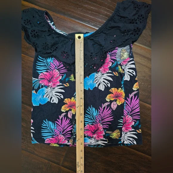 Justice Girls Tropical Ruffle Neck Tank Blouse Large - Picture 3 of 7